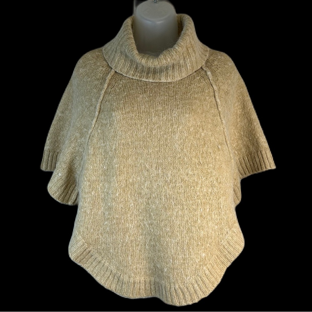 Womens Knit Poncho Capelet M/L Wool Alpaca Blend Tan Luxe Lagom Vanilla Girl